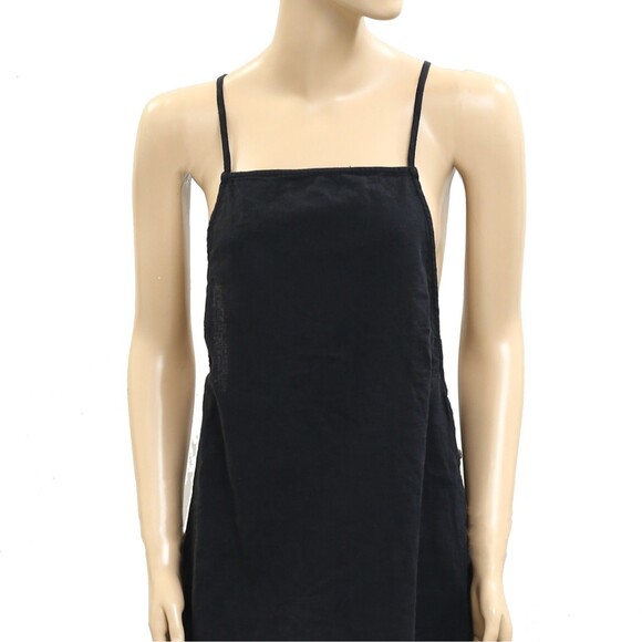 Free People Free-Est Beachside Cotton-Linen Mini Dress Black Slip Beach S 281350 - Picture 6 of 9